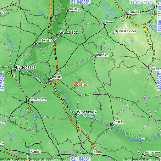 Topographic map of Zbójno