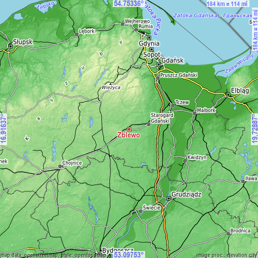 Topographic map of Zblewo