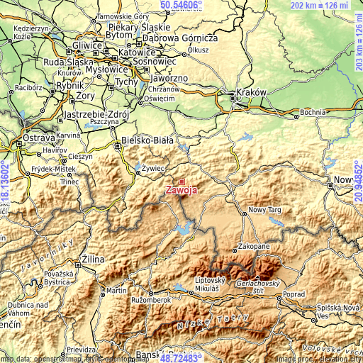 Topographic map of Zawoja