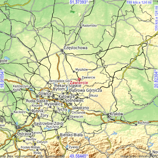 Topographic map of Zawiercie