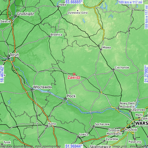 Topographic map of Zawidz