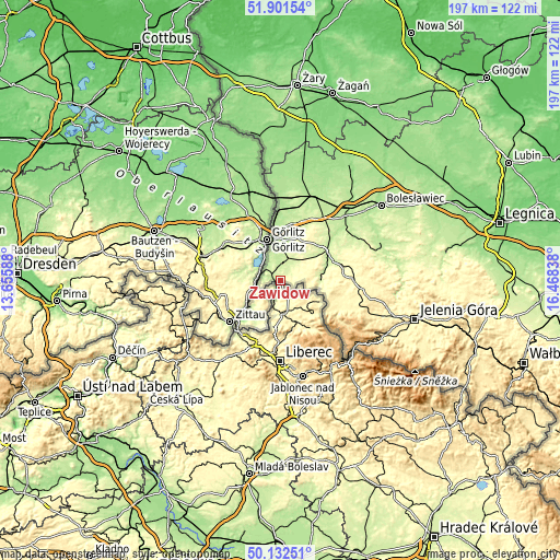 Topographic map of Zawidów