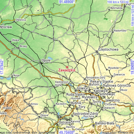 Topographic map of Zawadzkie