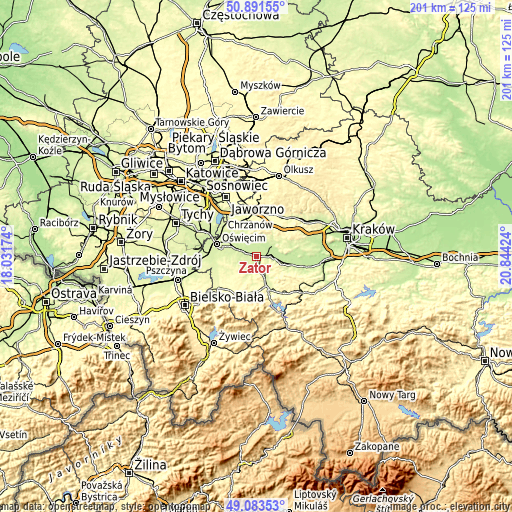 Topographic map of Zator