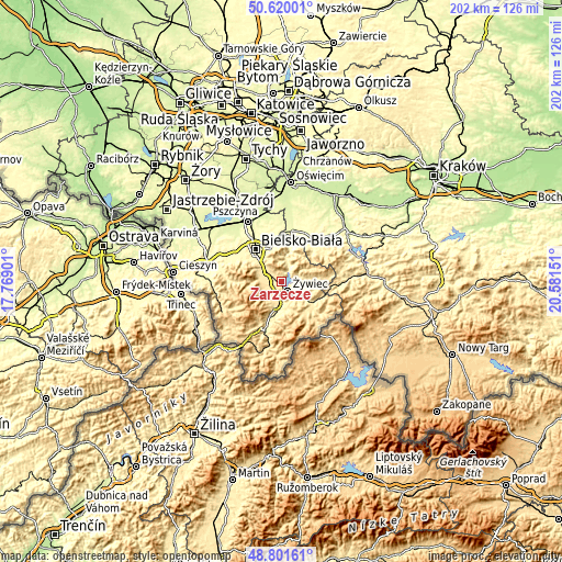 Topographic map of Zarzecze