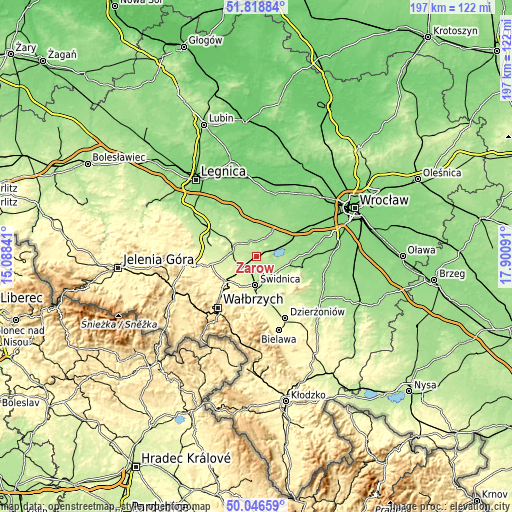 Topographic map of Żarów