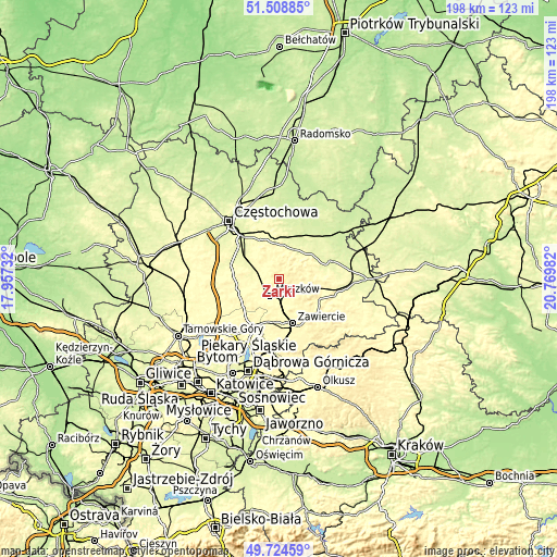 Topographic map of Żarki