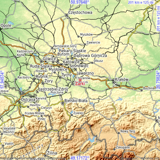 Topographic map of Żarki