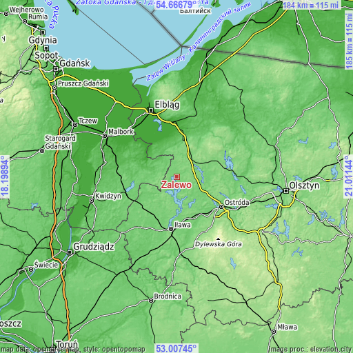 Topographic map of Zalewo