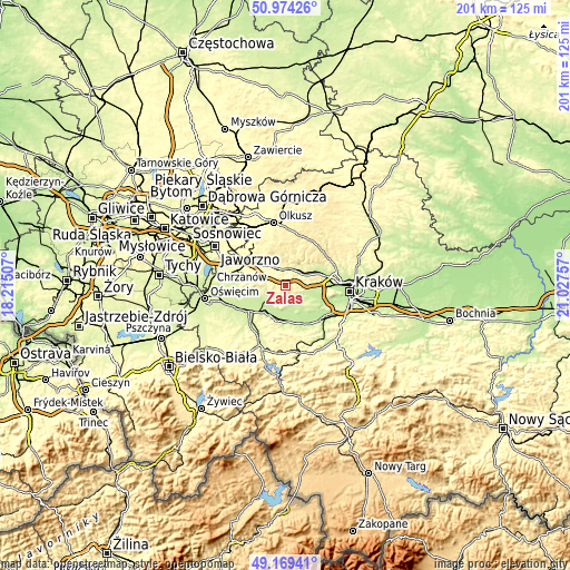 Topographic map of Zalas