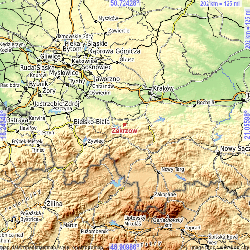 Topographic map of Zakrzów