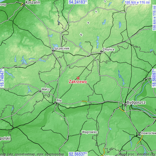 Topographic map of Zakrzewo