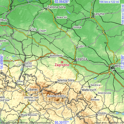 Topographic map of Zagrodno