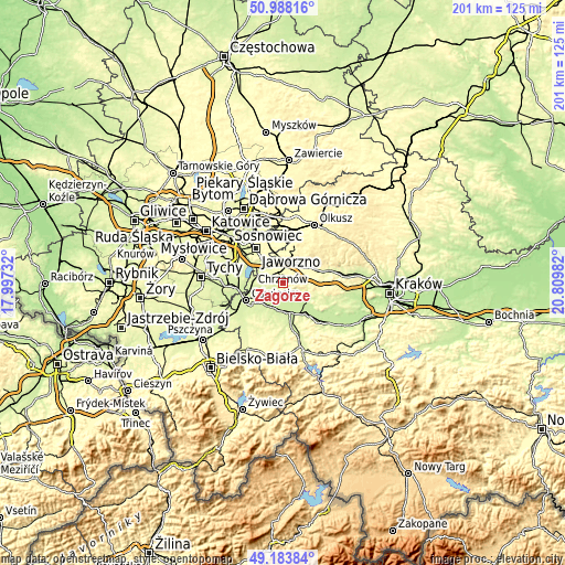 Topographic map of Zagórze