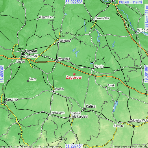 Topographic map of Zagórów