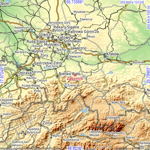 Topographic map of Zagórnik