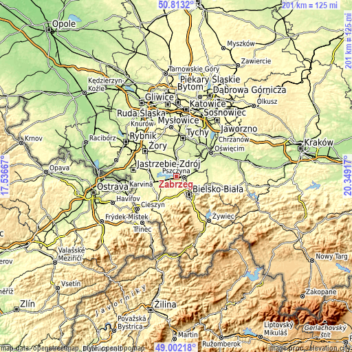 Topographic map of Zabrzeg