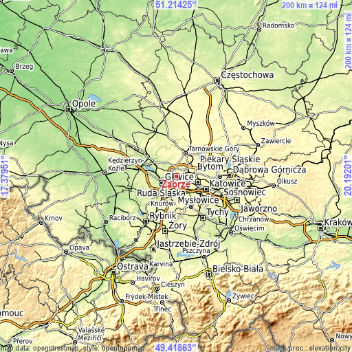Topographic map of Zabrze