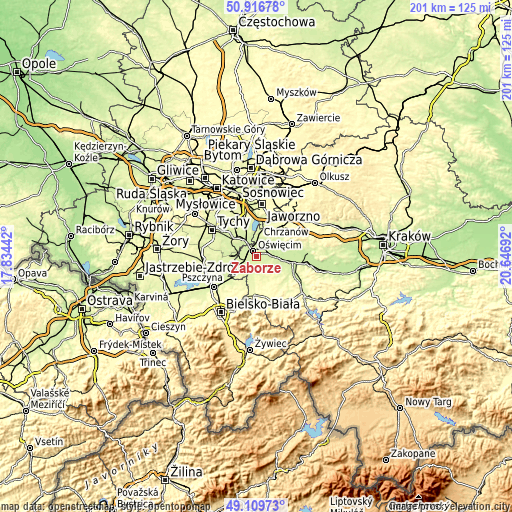 Topographic map of Zaborze