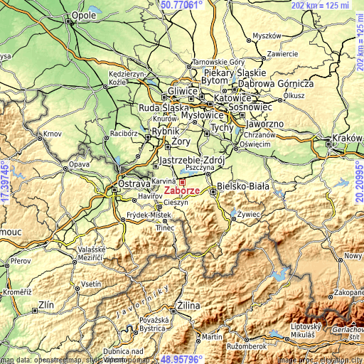 Topographic map of Zaborze