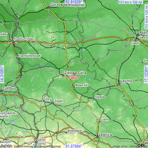 Topographic map of Zabór