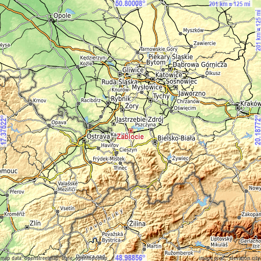 Topographic map of Zabłocie