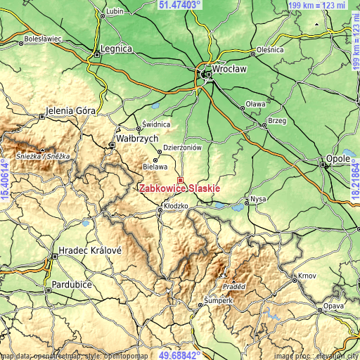 Topographic map of Ząbkowice Śląskie