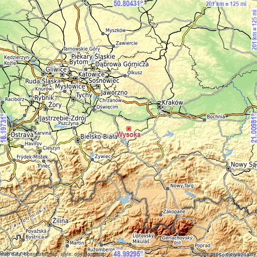 Topographic map of Wysoka