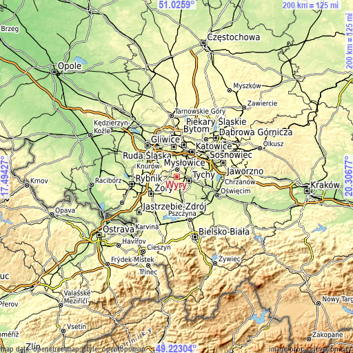 Topographic map of Wyry