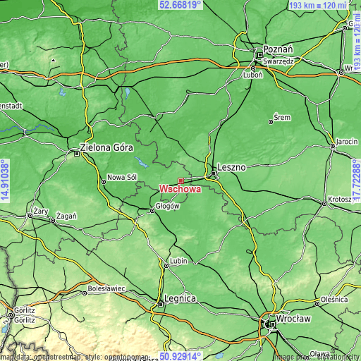 Topographic map of Wschowa