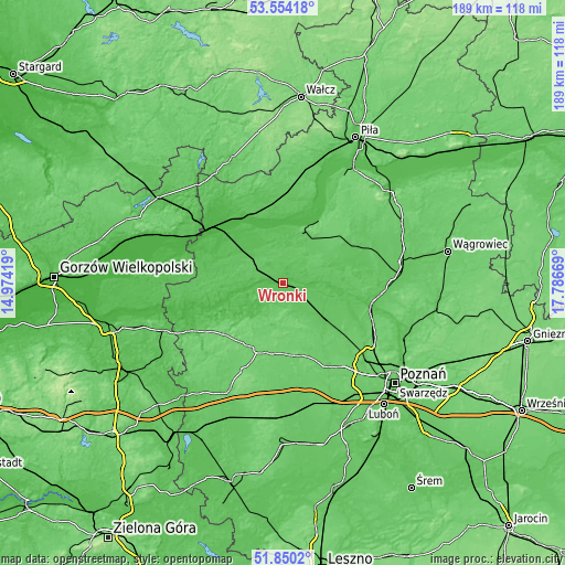 Topographic map of Wronki