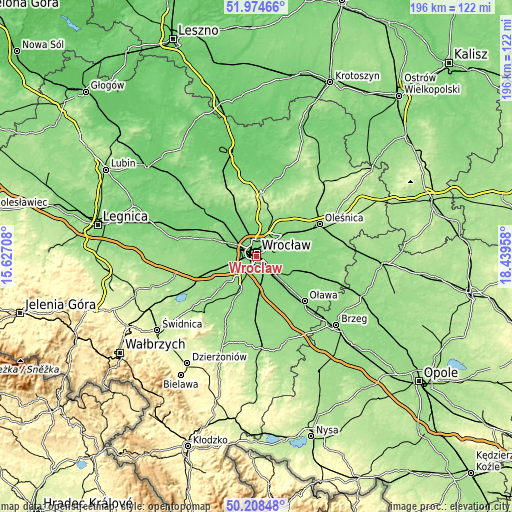 Topographic map of Wrocław