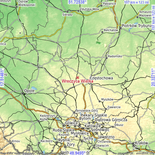 Topographic map of Wręczyca Wielka