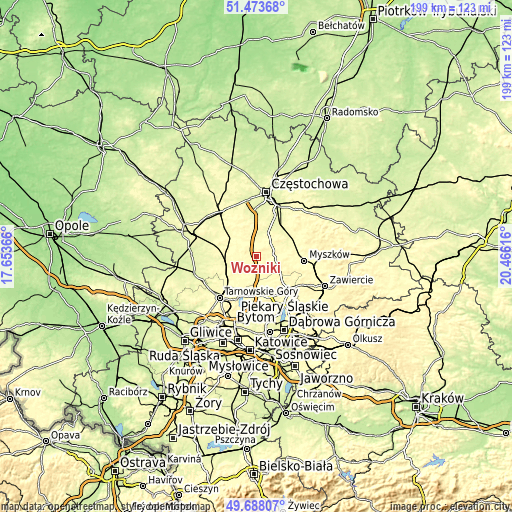 Topographic map of Wożniki