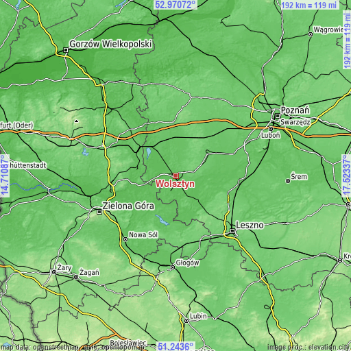 Topographic map of Wolsztyn