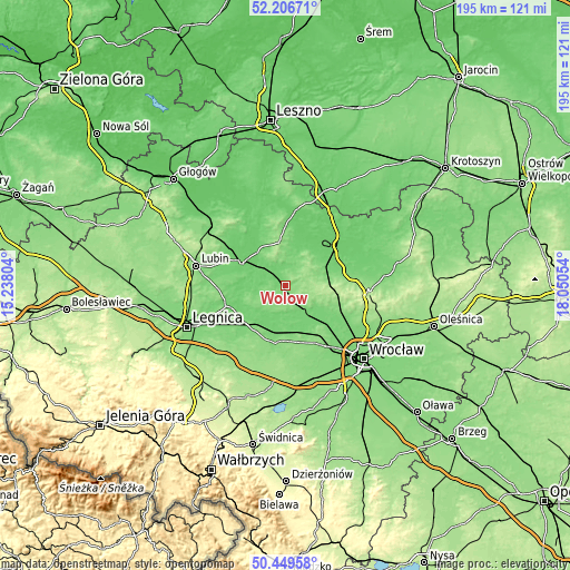 Topographic map of Wołów