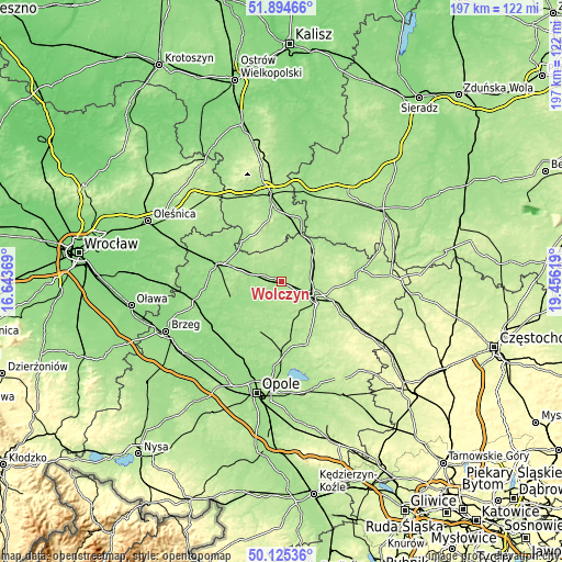 Topographic map of Wołczyn