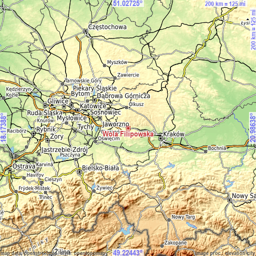 Topographic map of Wola Filipowska