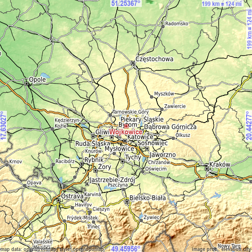 Topographic map of Wojkowice