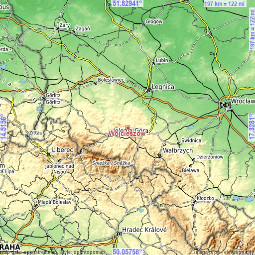 Topographic map of Wojcieszów