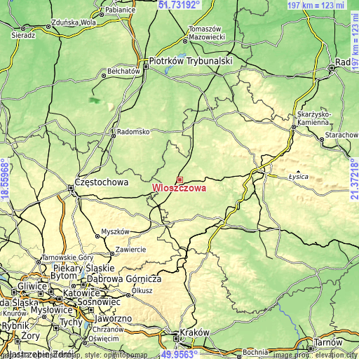 Topographic map of Włoszczowa