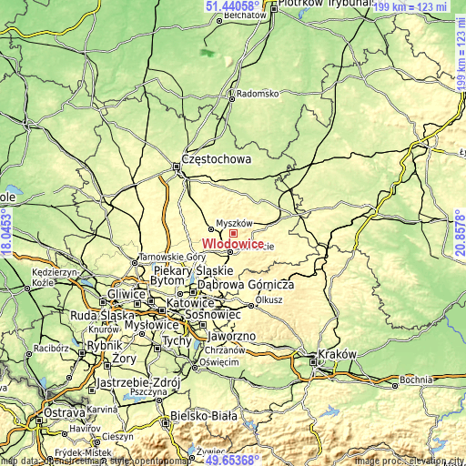 Topographic map of Włodowice