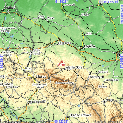 Topographic map of Wleń