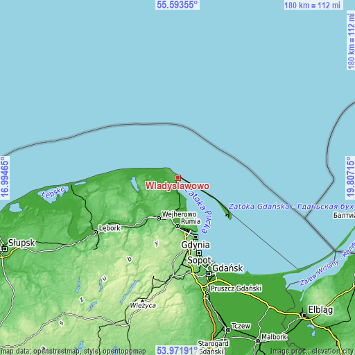 Topographic map of Władysławowo