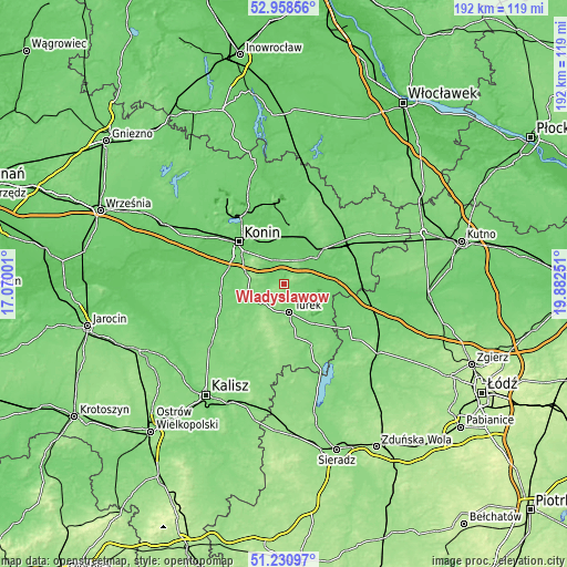 Topographic map of Władysławów