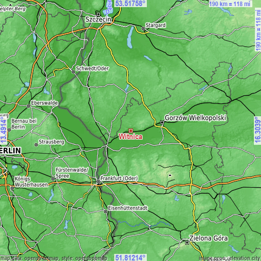 Topographic map of Witnica