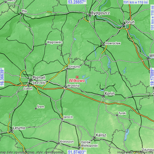 Topographic map of Witkowo