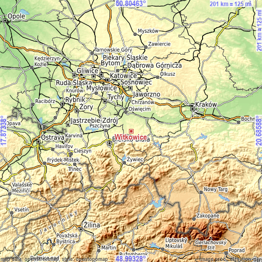 Topographic map of Witkowice