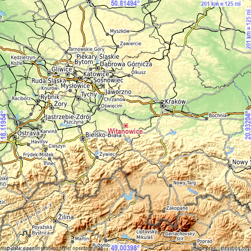 Topographic map of Witanowice