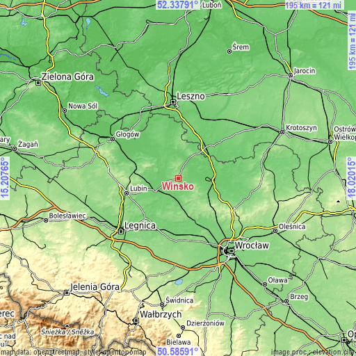 Topographic map of Wińsko